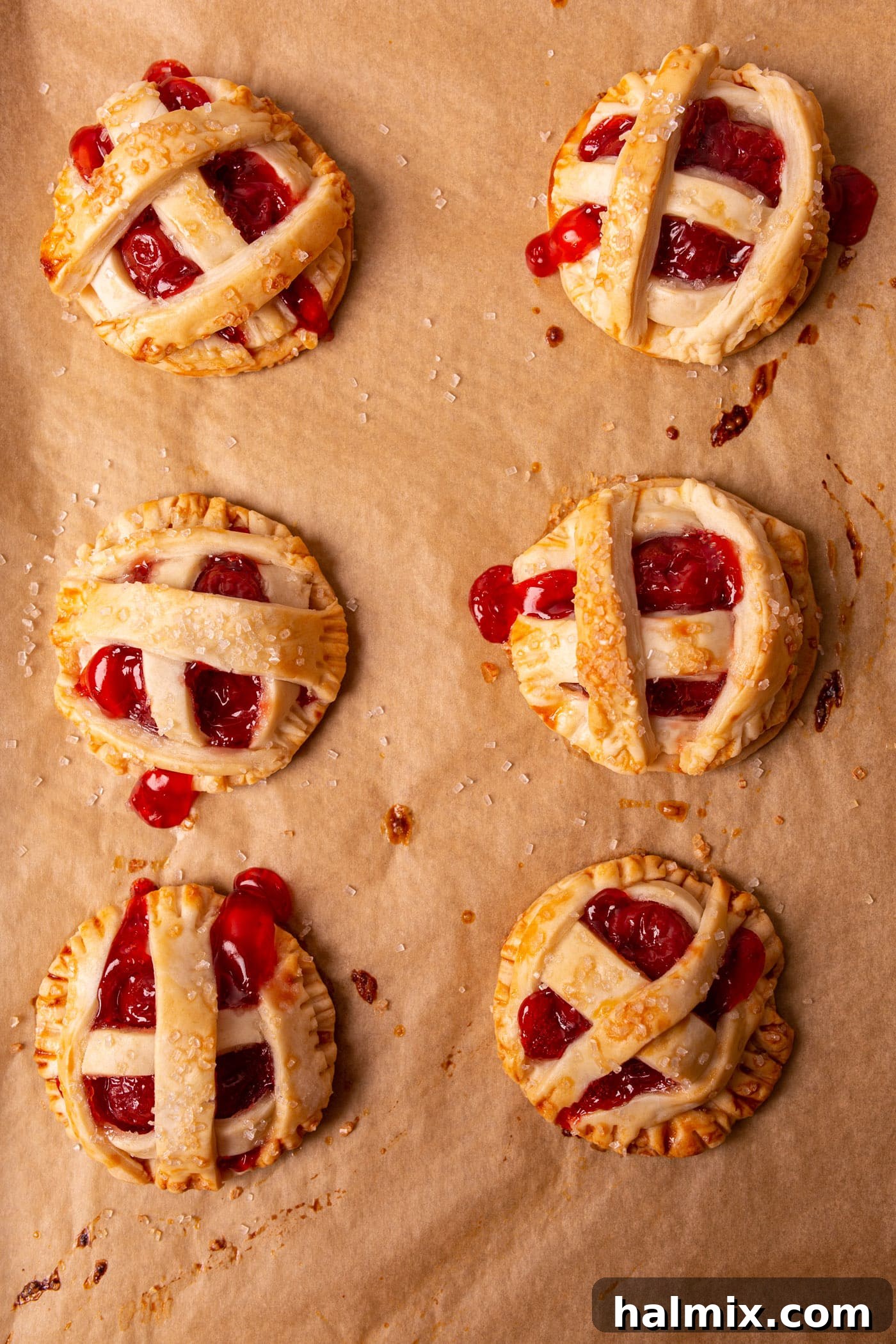 cherry pie cookies baked on a baking sheet