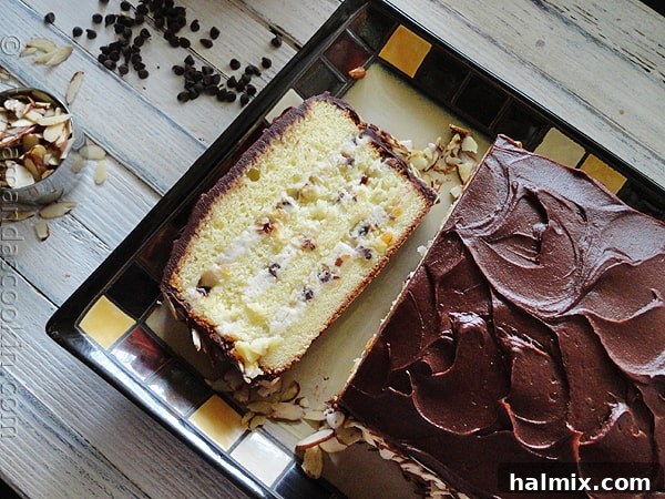 Another beautiful close-up of a slice of Cassata Cake, highlighting its inviting texture and chocolate garnish.