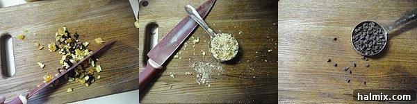 A knife resting beside a wooden cutting board, ready for the next step in preparing the Cassata Cake.