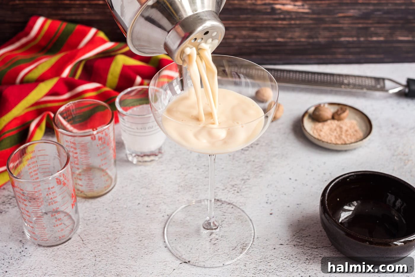 Velvet Brandy Dream 8 straining brandy alexander into martini glass