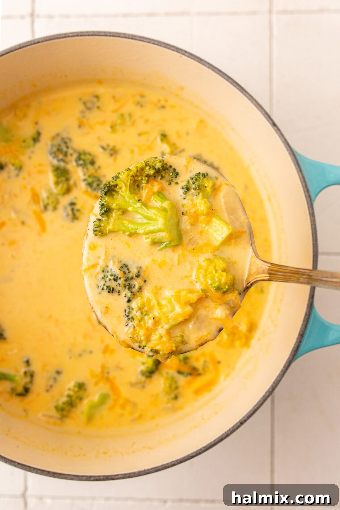 ladle of Broccoli Cheese Soup