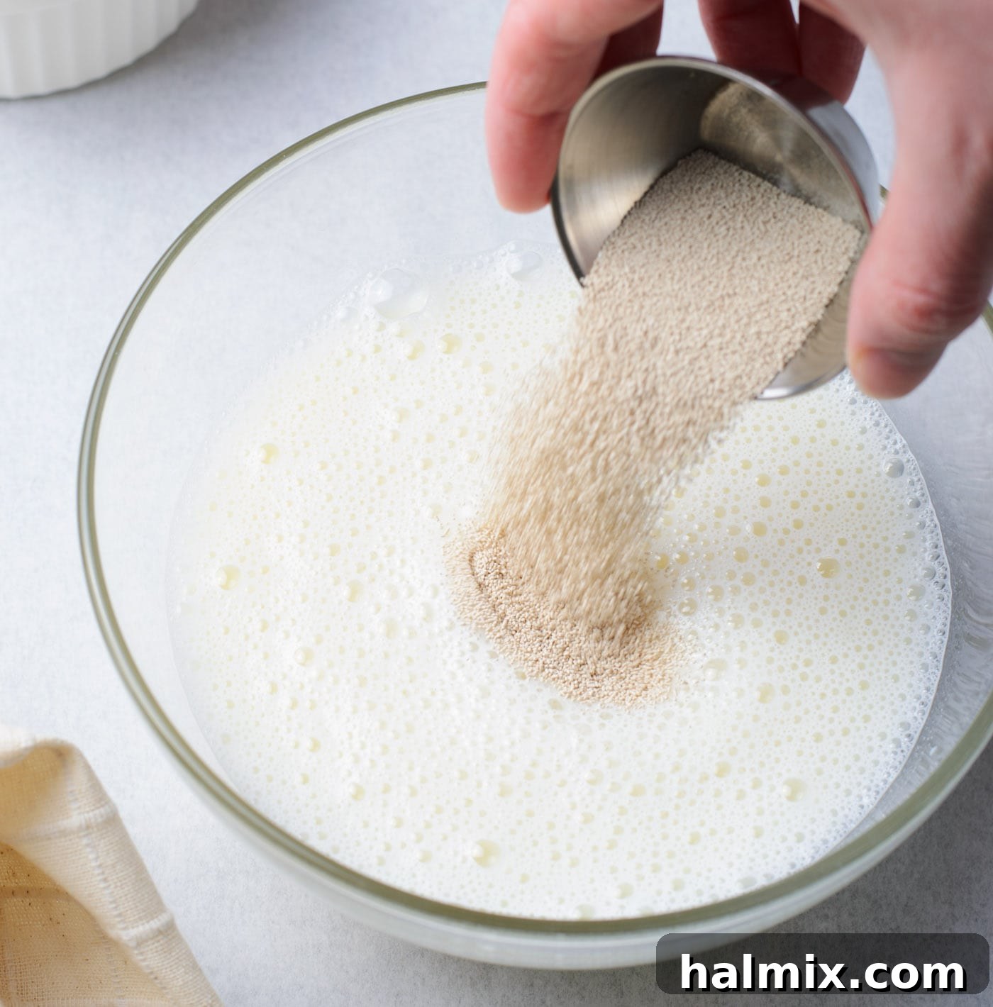 Braided Chocolate Heaven 5 pouring instant yeast into milk