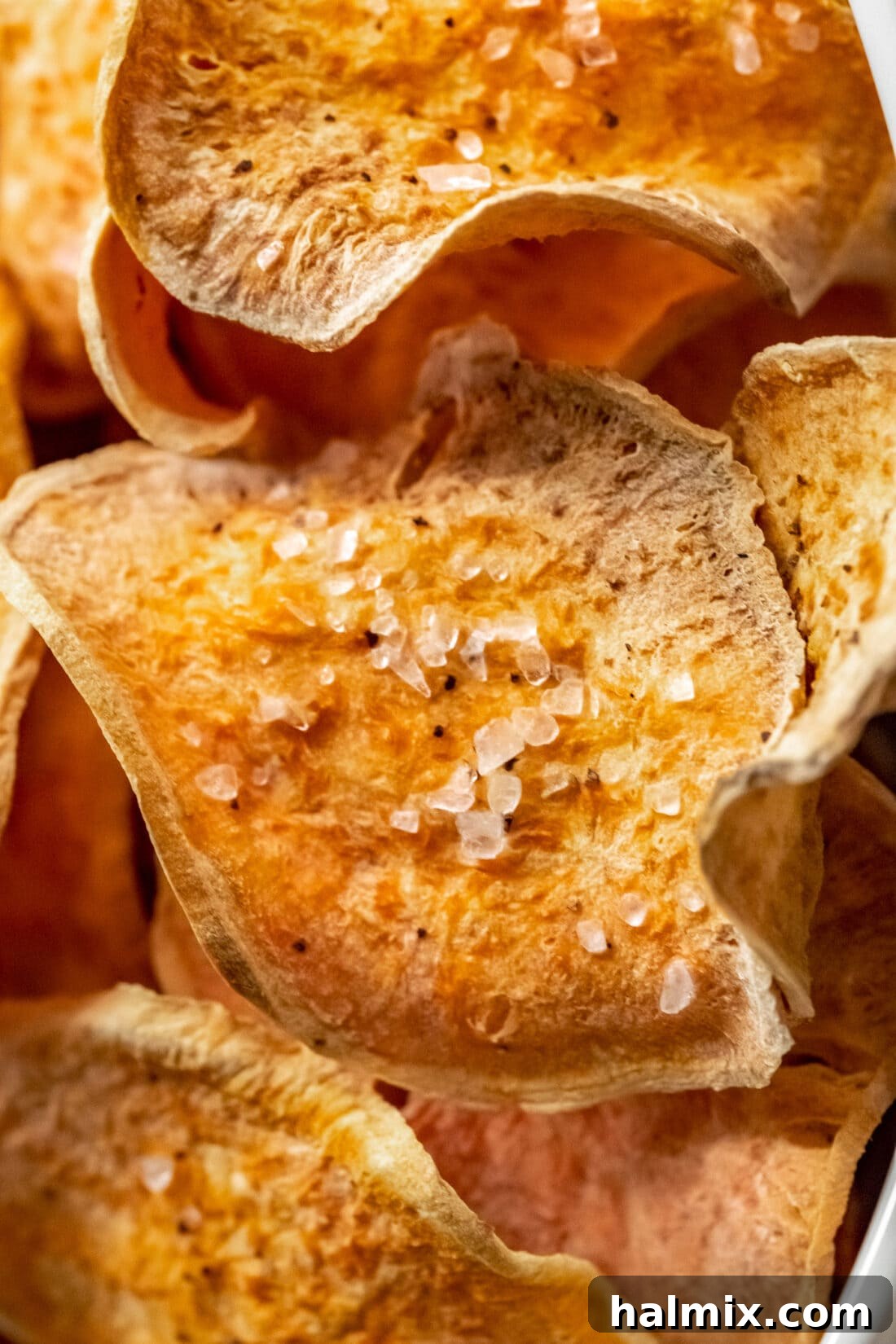 Homemade Air Fryer Sweet Potato Crisps 5 close up of Air Fryer Sweet Potato Chips