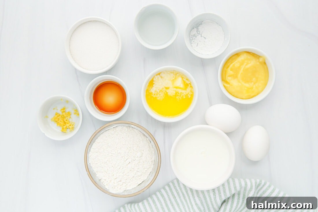 Zesty Instant Pot Lemon Cake 4 A beautifully arranged selection of fresh ingredients including lemons, eggs, flour, and butter, ready for making Instant Pot Lemon Cake.