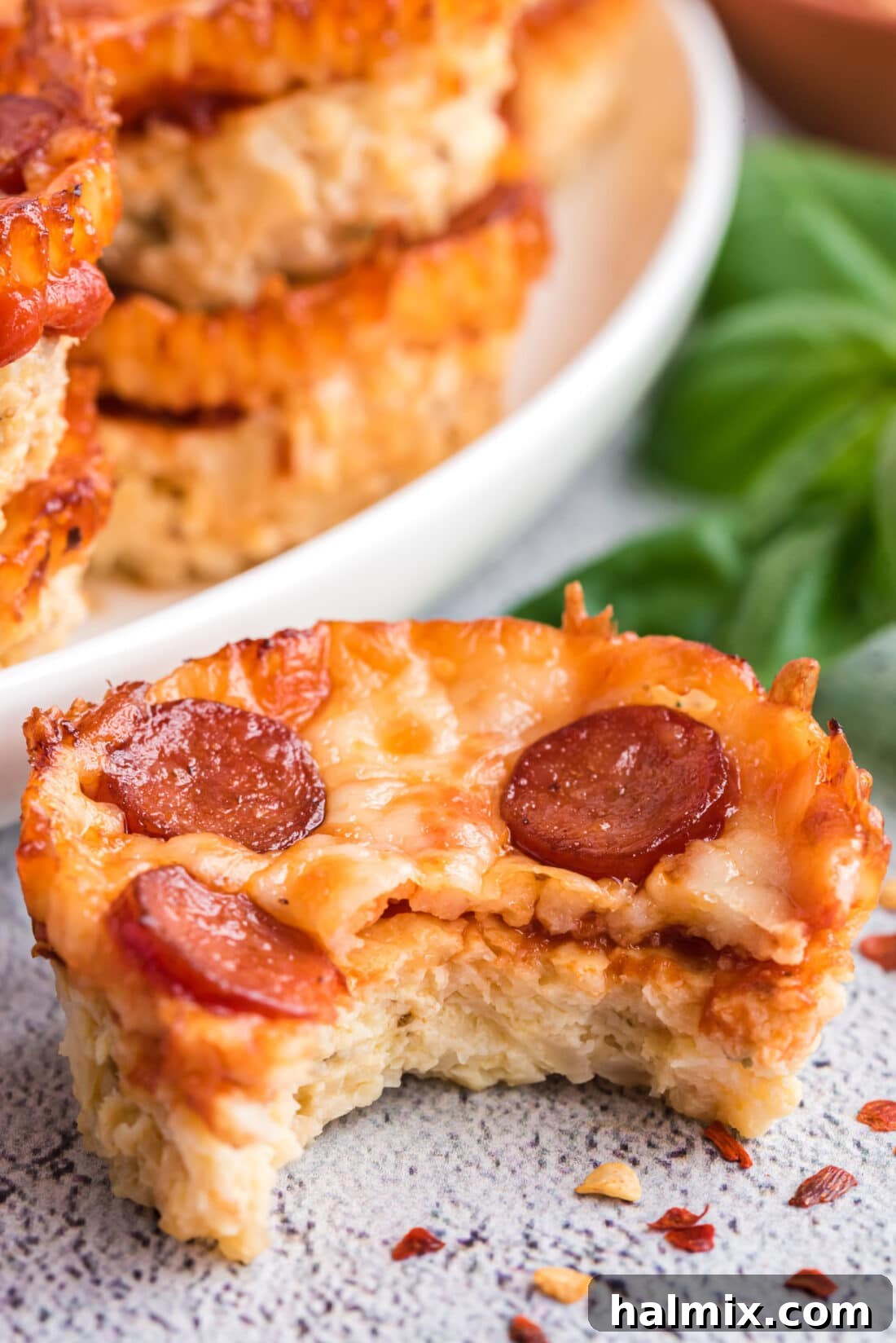 Cauliflower Pizza Poppers 11 close up of a Cauliflower Pizza Bite