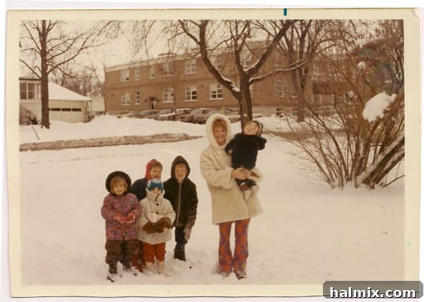 Vintage family photo from Christmas 1969, featuring my mother and siblings after moving to America.