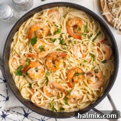Creamy Garlic Shrimp Pasta 16 Shrimp Pasta, a bowl of creamy linguine with shrimp