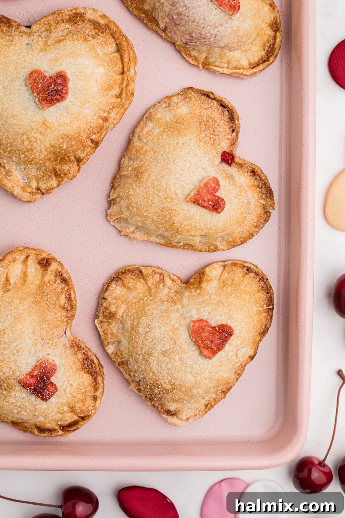 Valentine Cherry Hand Pies on pan