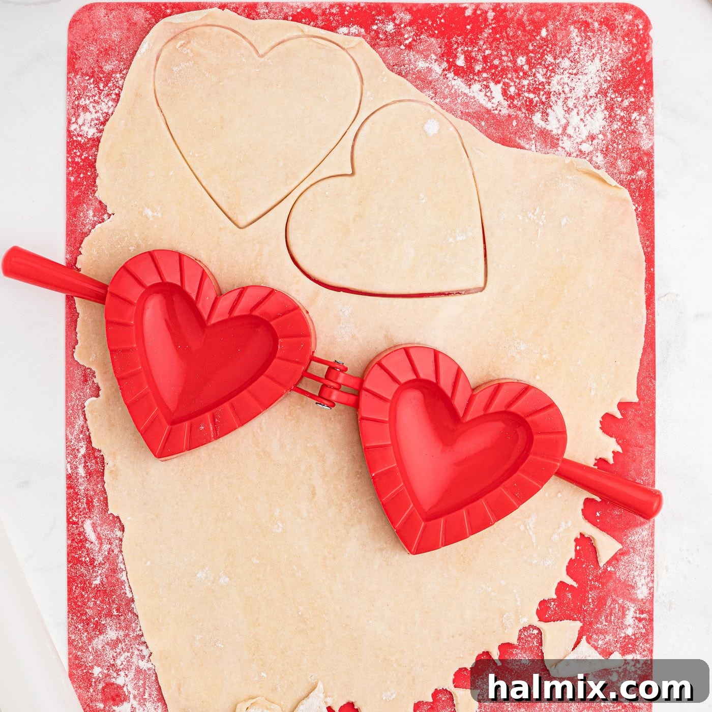 heart shaped pie press in dough