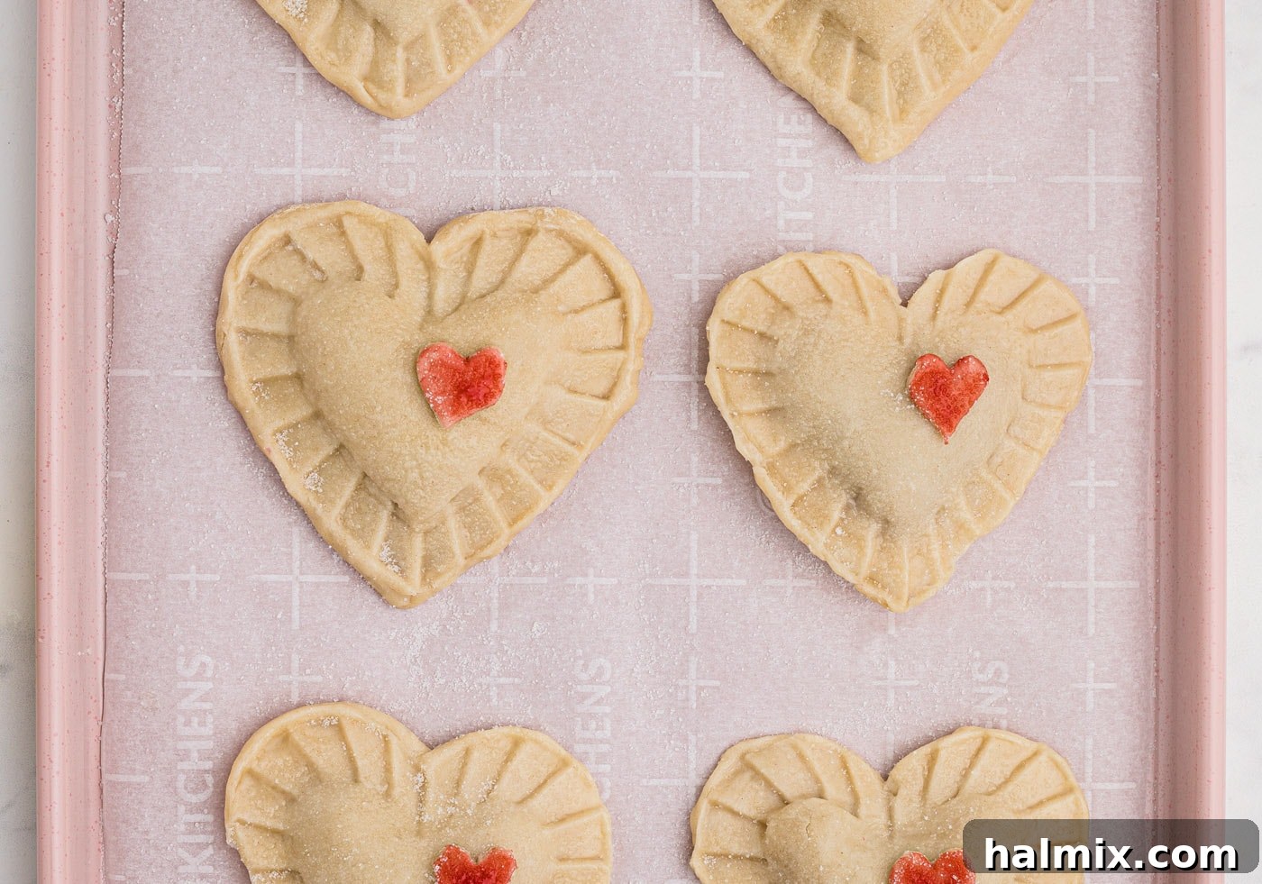 cherry hand pies with red hearts
