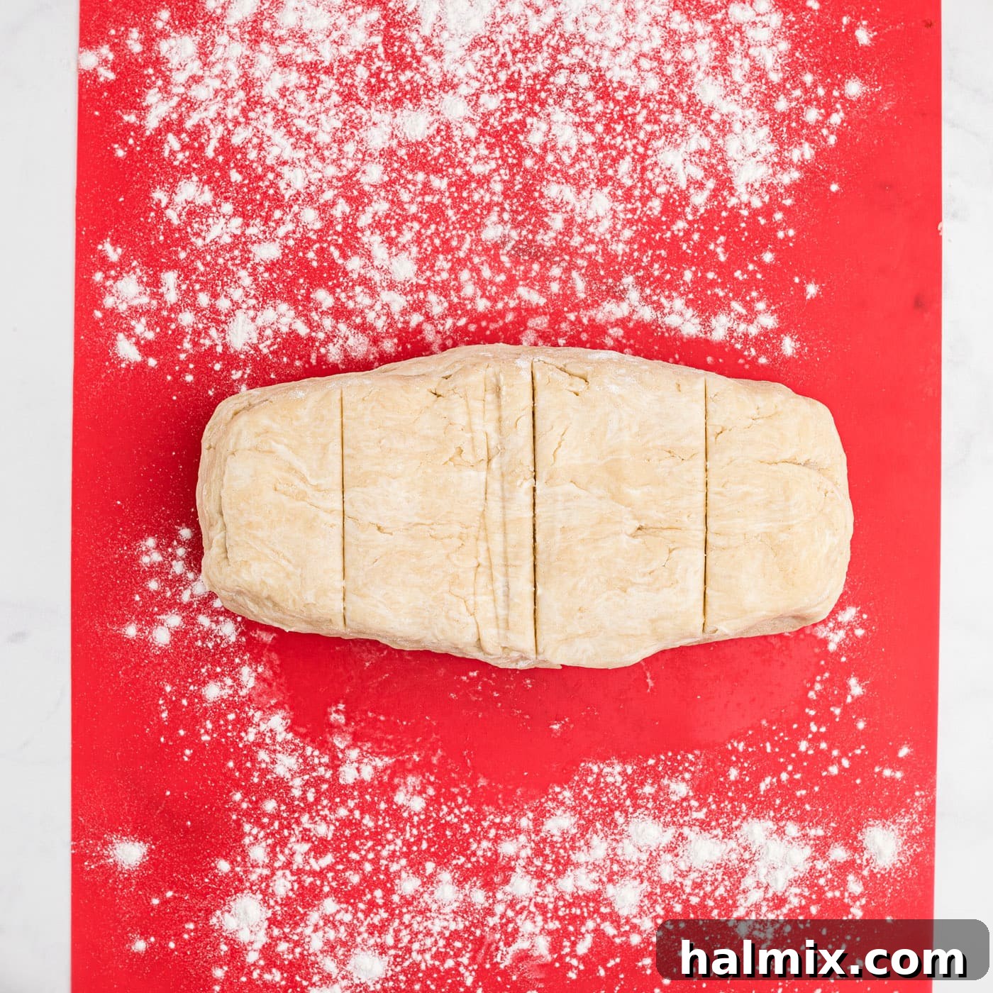 pie dough rolled and sliced into sections