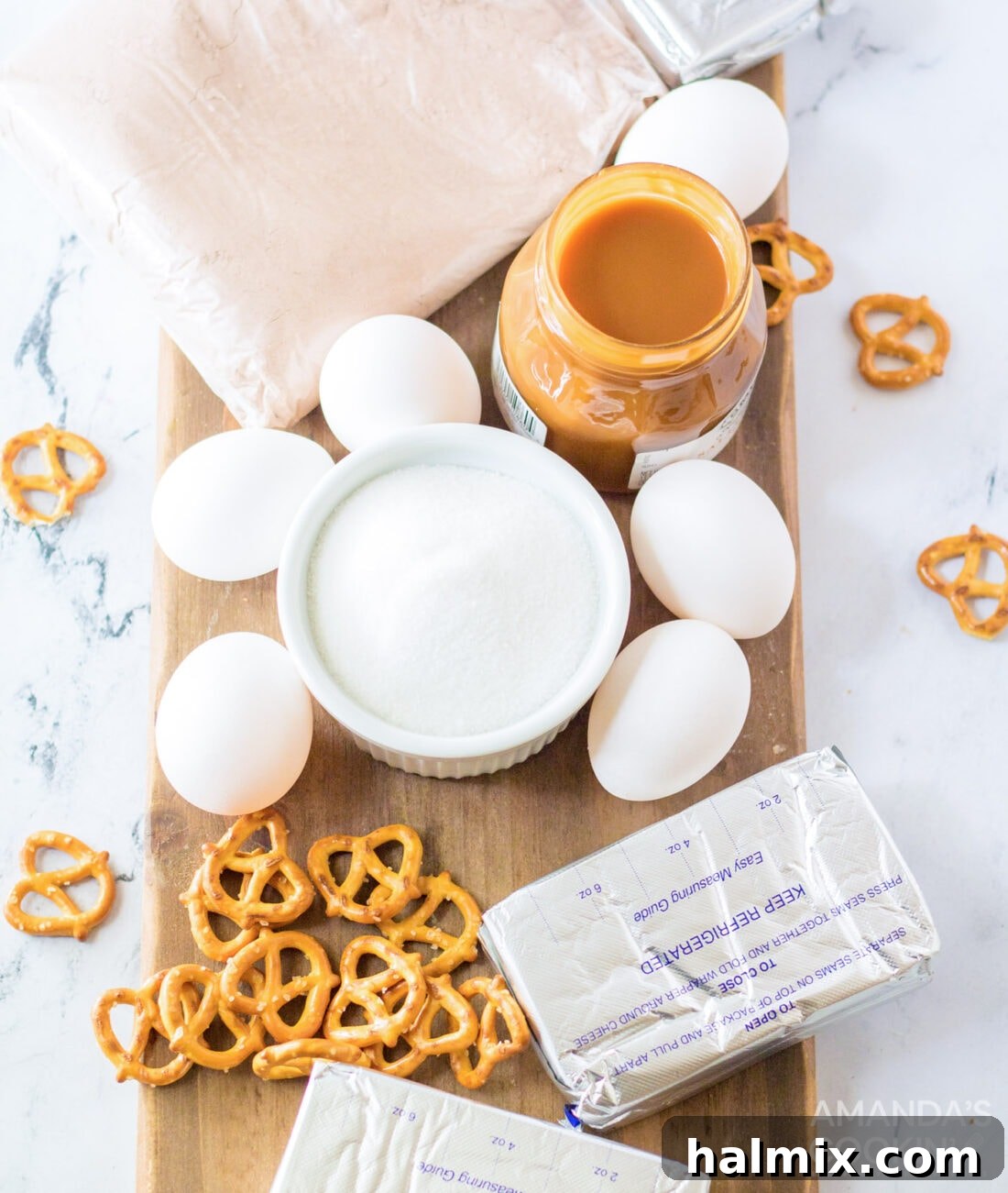 Salted Caramel Cheesecake ingredients laid out
