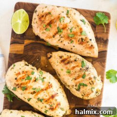 Cilantro lime chicken on a cutting board, ready for serving