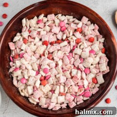 Valentine Muddy Buddies in a bowl