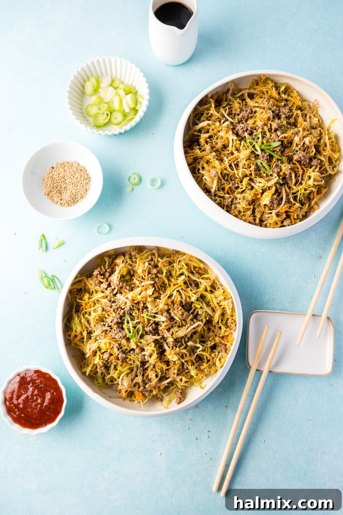 Two servings of Egg Roll in a Bowl ready to eat