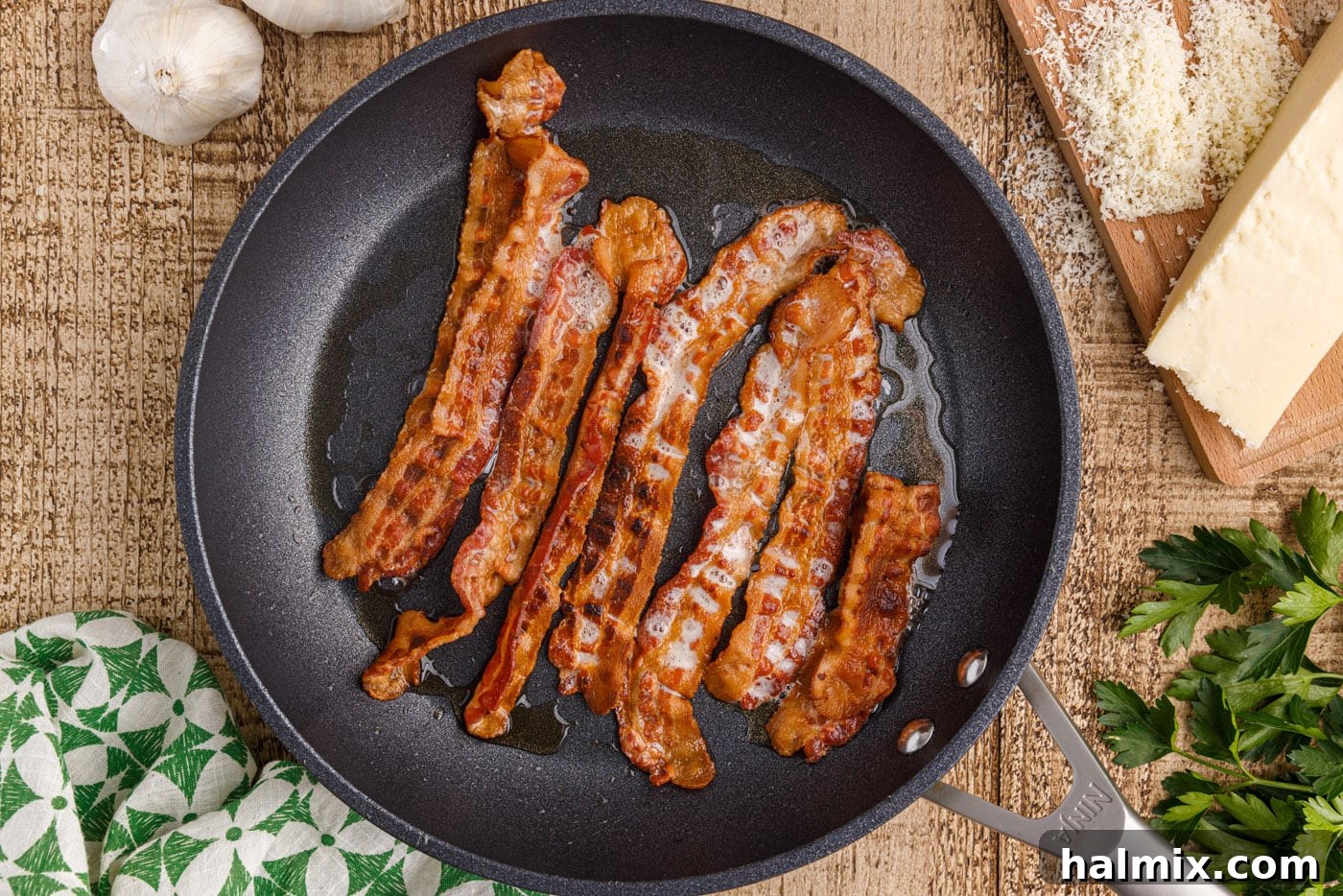 bacon cooking on a skillet