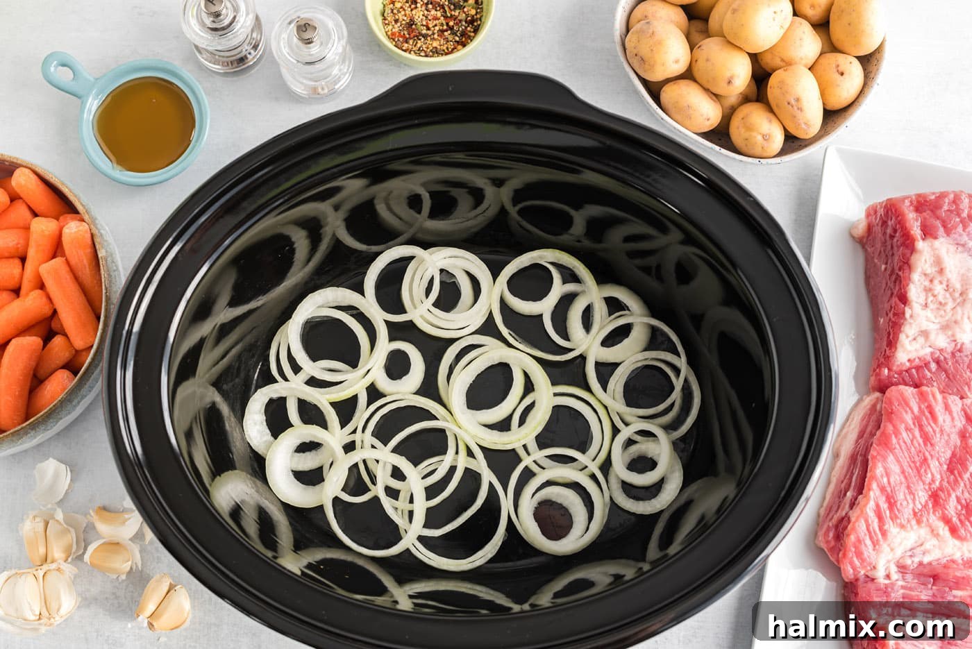sliced onions in crockpot