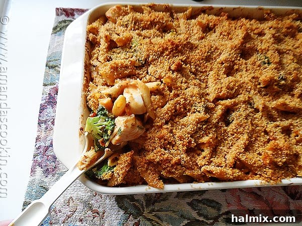 Delicious Baked Penne with Chicken, Broccoli & Smoked Gouda, a perfect family meal
