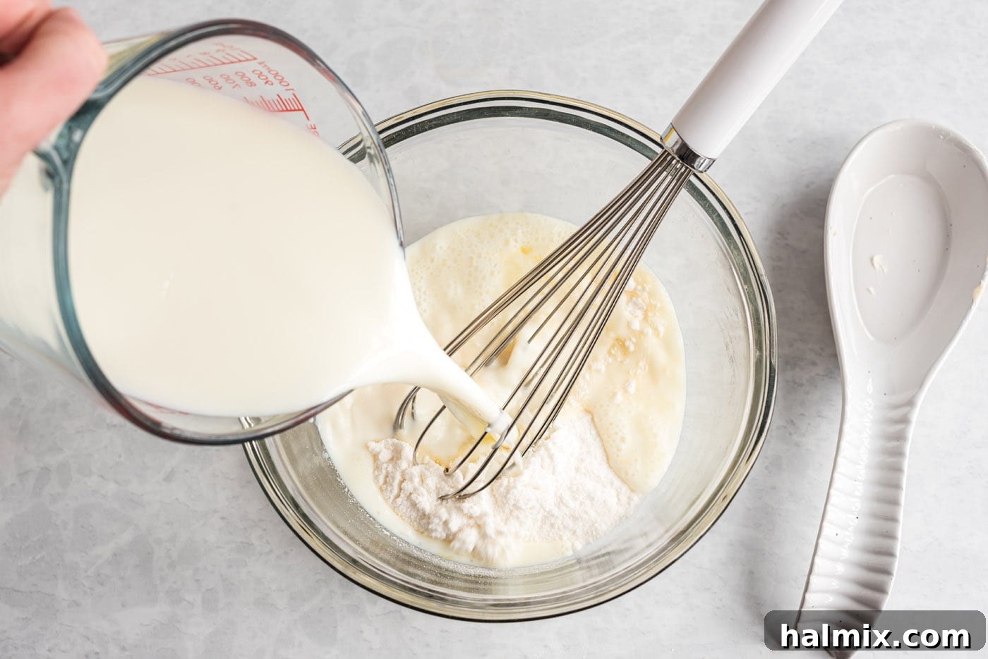 Preparing Instant Vanilla Pudding Milk and instant vanilla pudding in a bowl