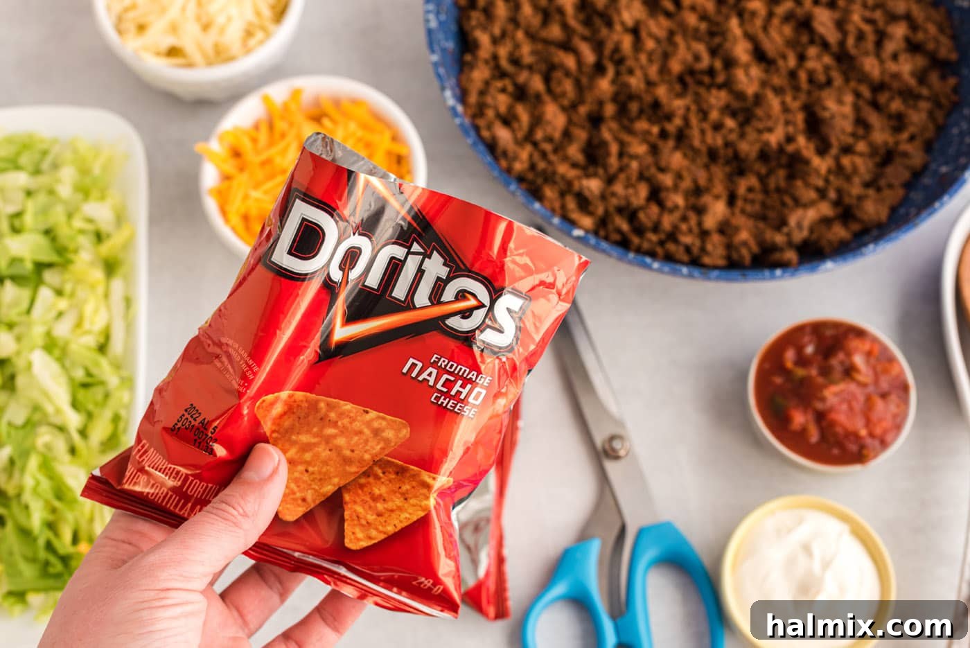 Chip bag with the top cleanly cut off