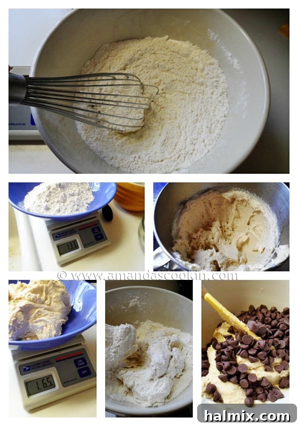Close-up of the two separate doughs: one classic chocolate chip and one rich chocolate, ready for stacking.