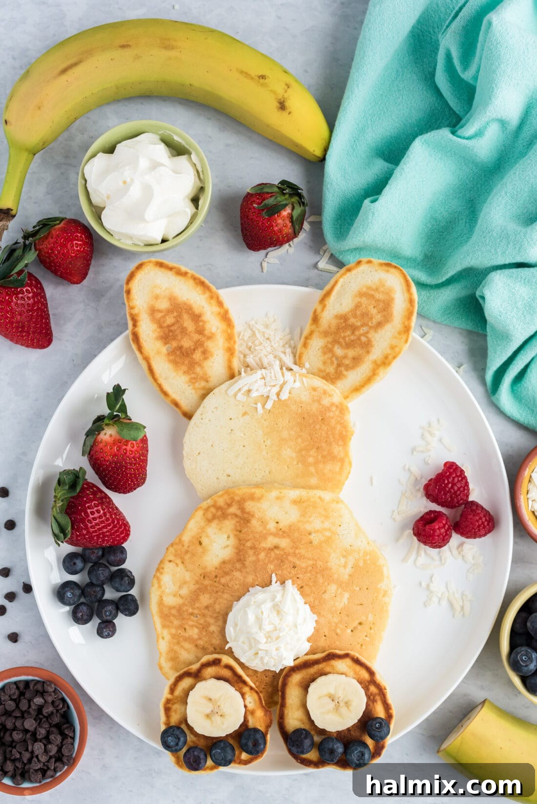 Bunny Butt Pancakes on a plate with syrup