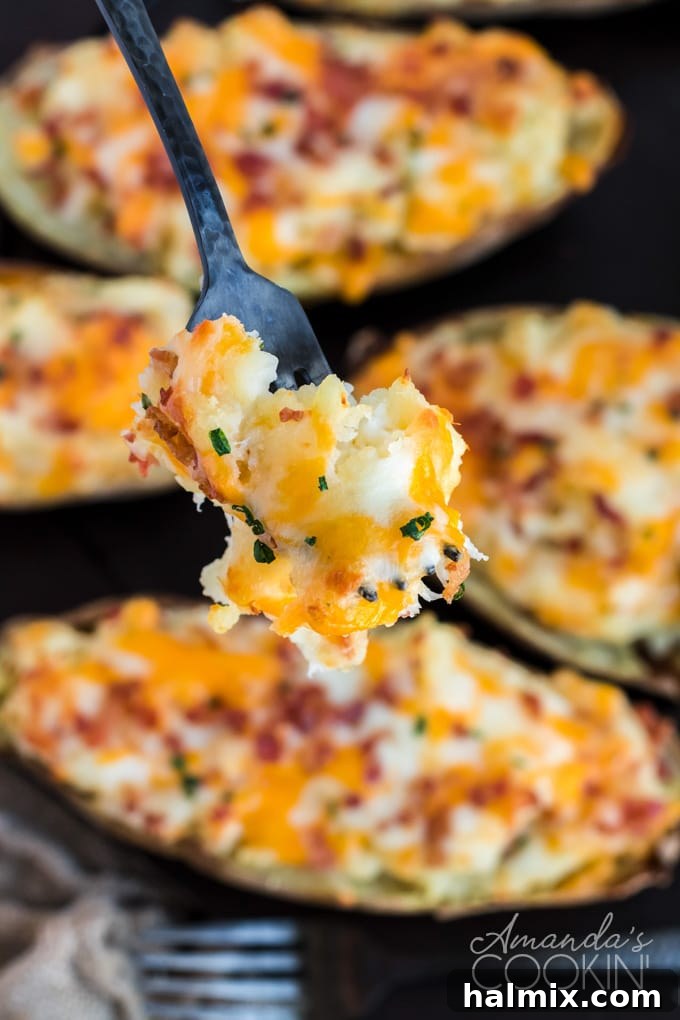 fork full of twice baked potato
