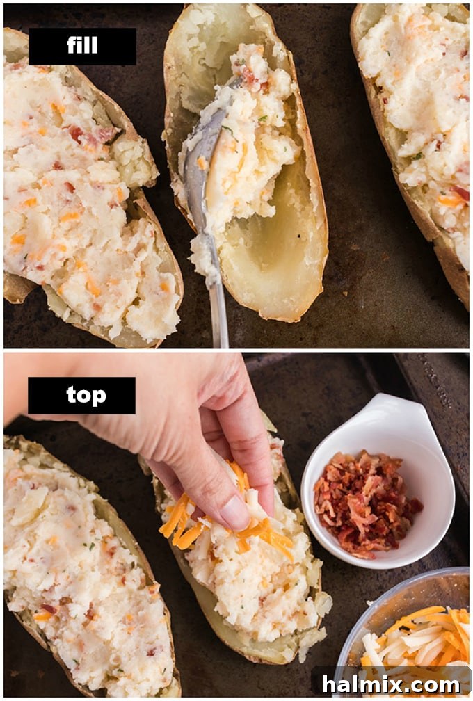 filling potato shells