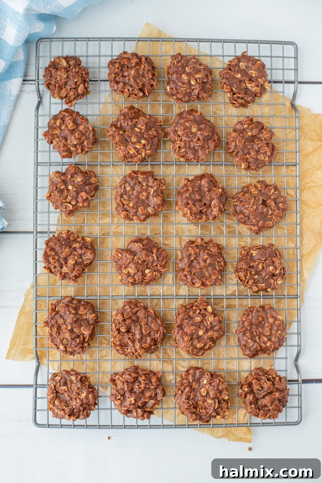 cooling rack of No Bake Cookies