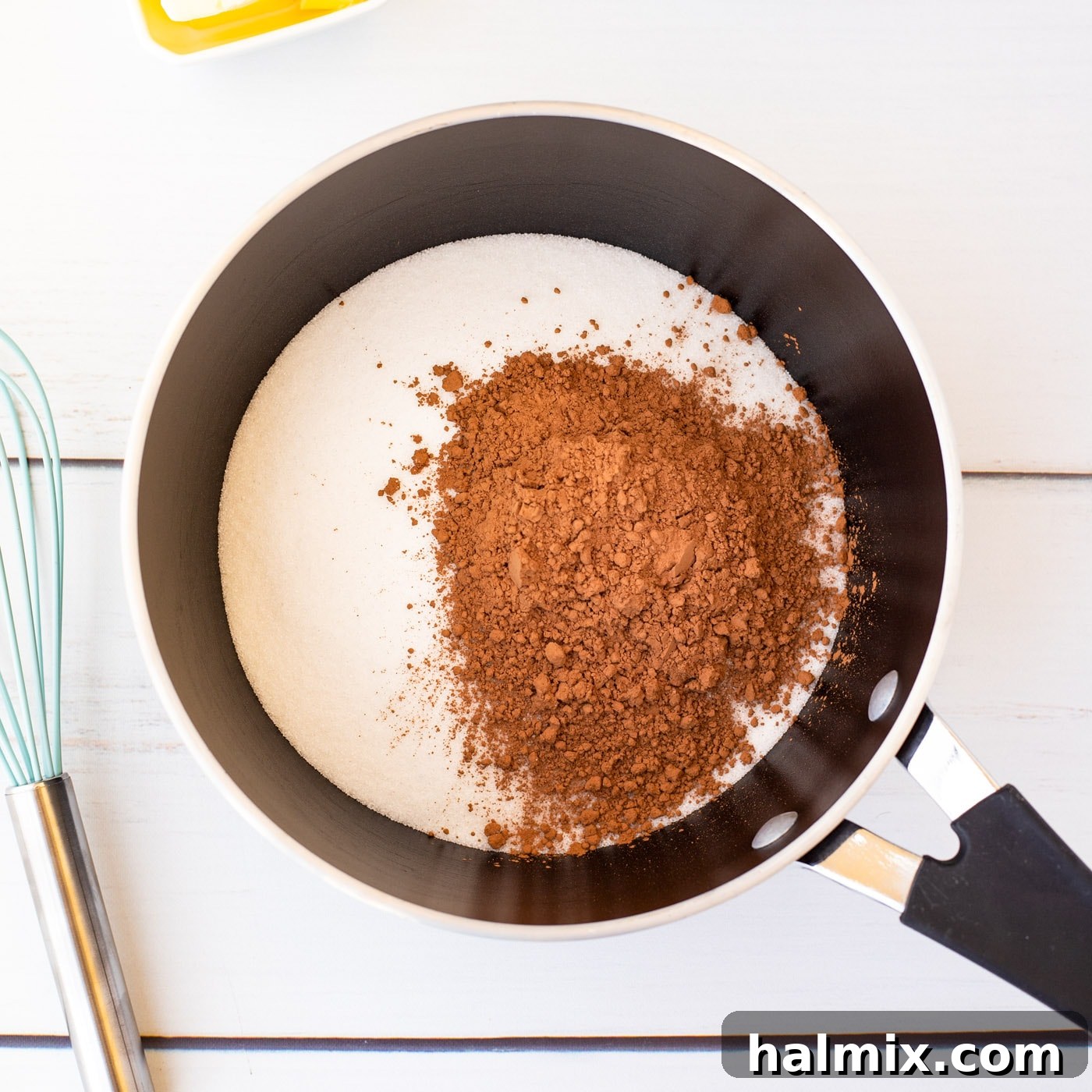 sugar and cocoa powder in a saucepan