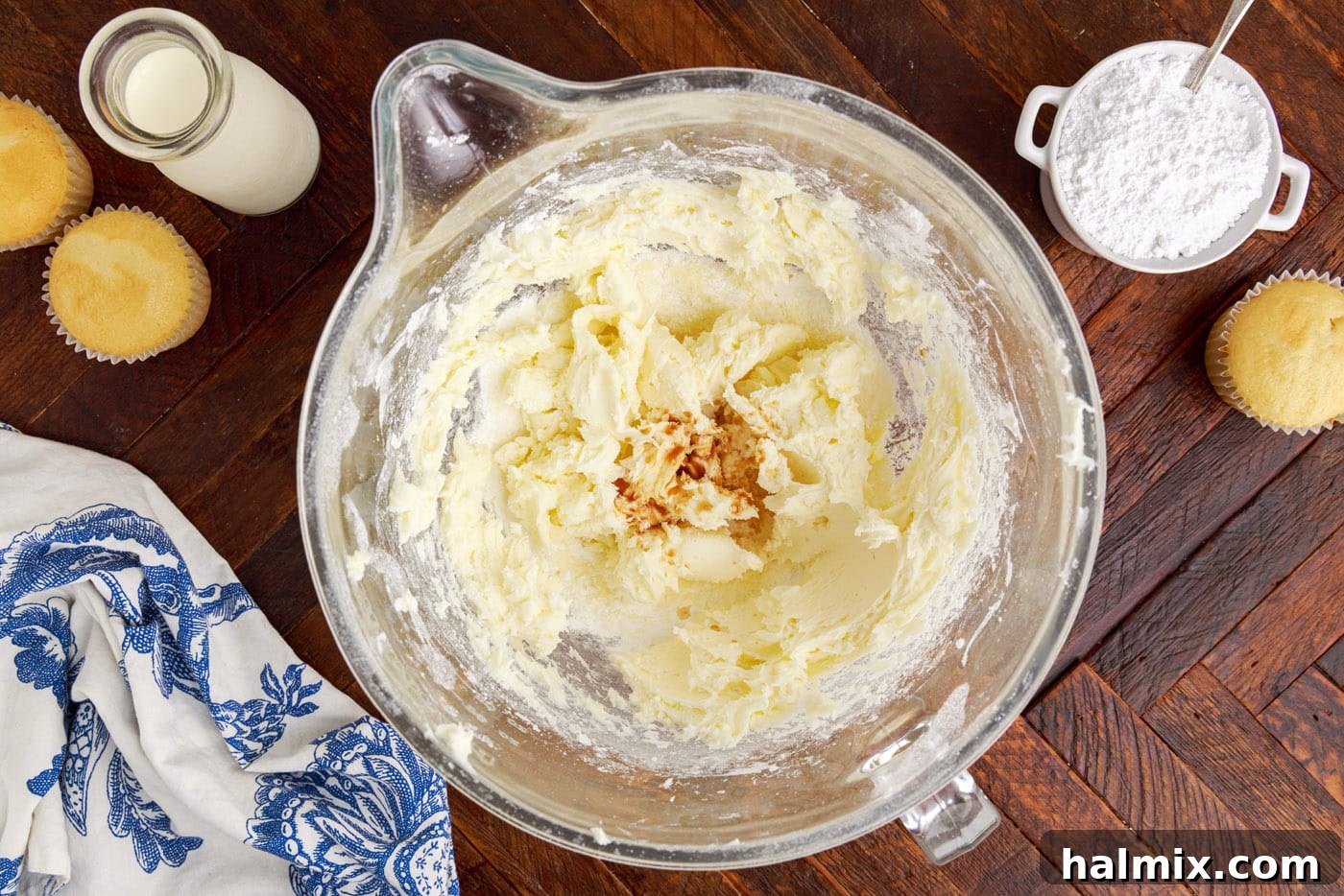 vanilla extract with powdered sugar and butter