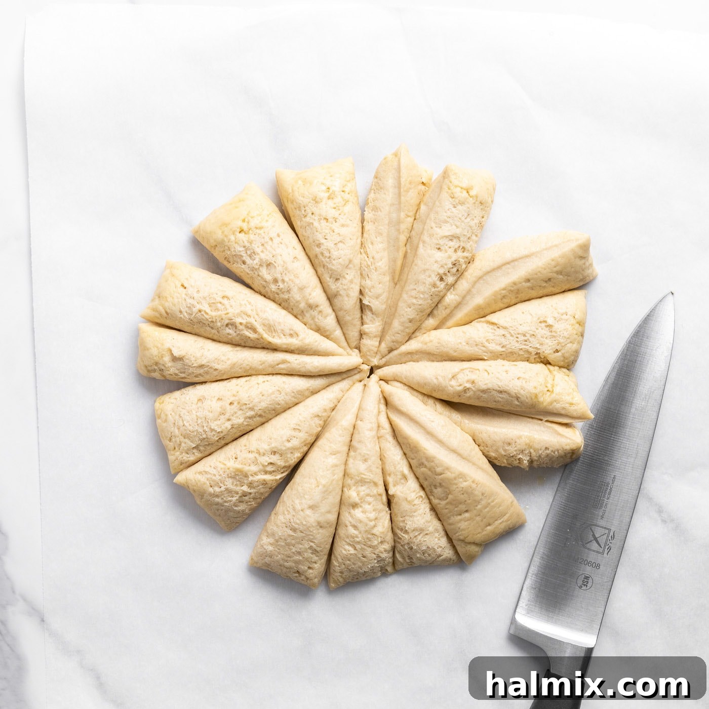 cutting dough into pieces