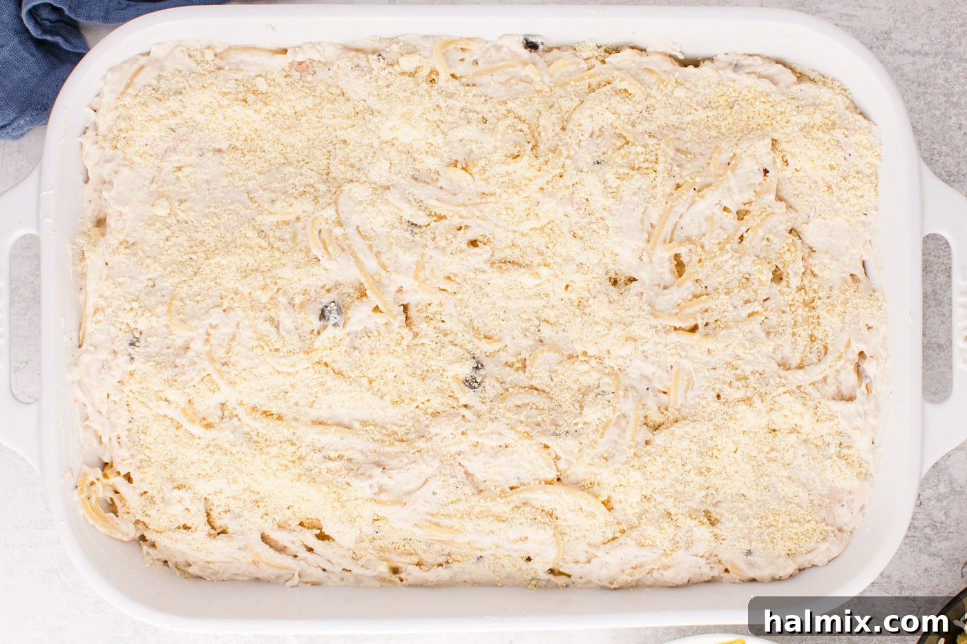 Creamy Baked Chicken Tetrazzini 8 chicken tetrazzini in a casserole dish