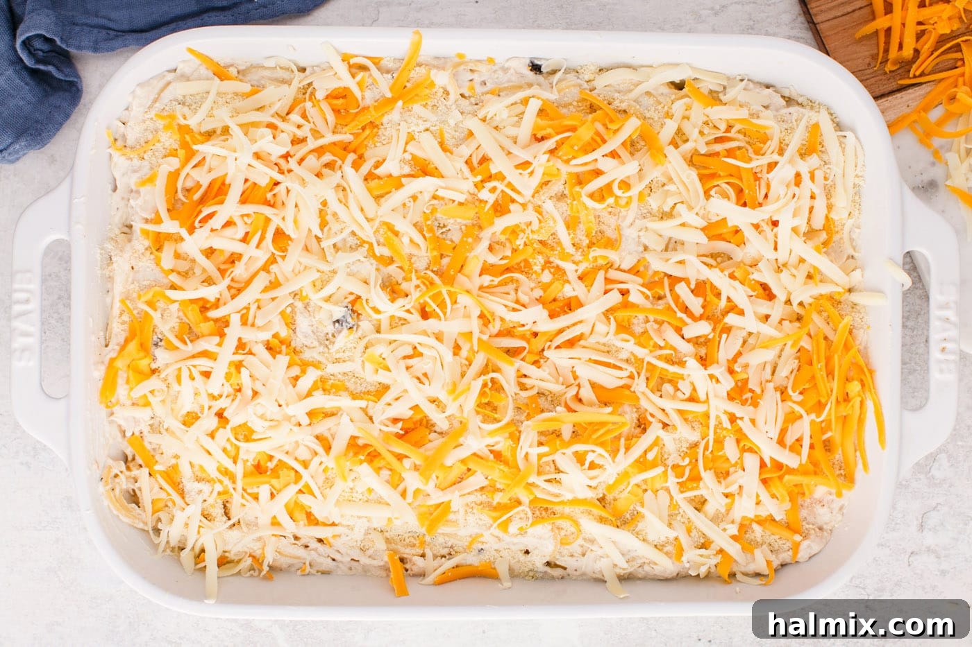 Creamy Baked Chicken Tetrazzini 9 cheese on top of chicken tetrazzini