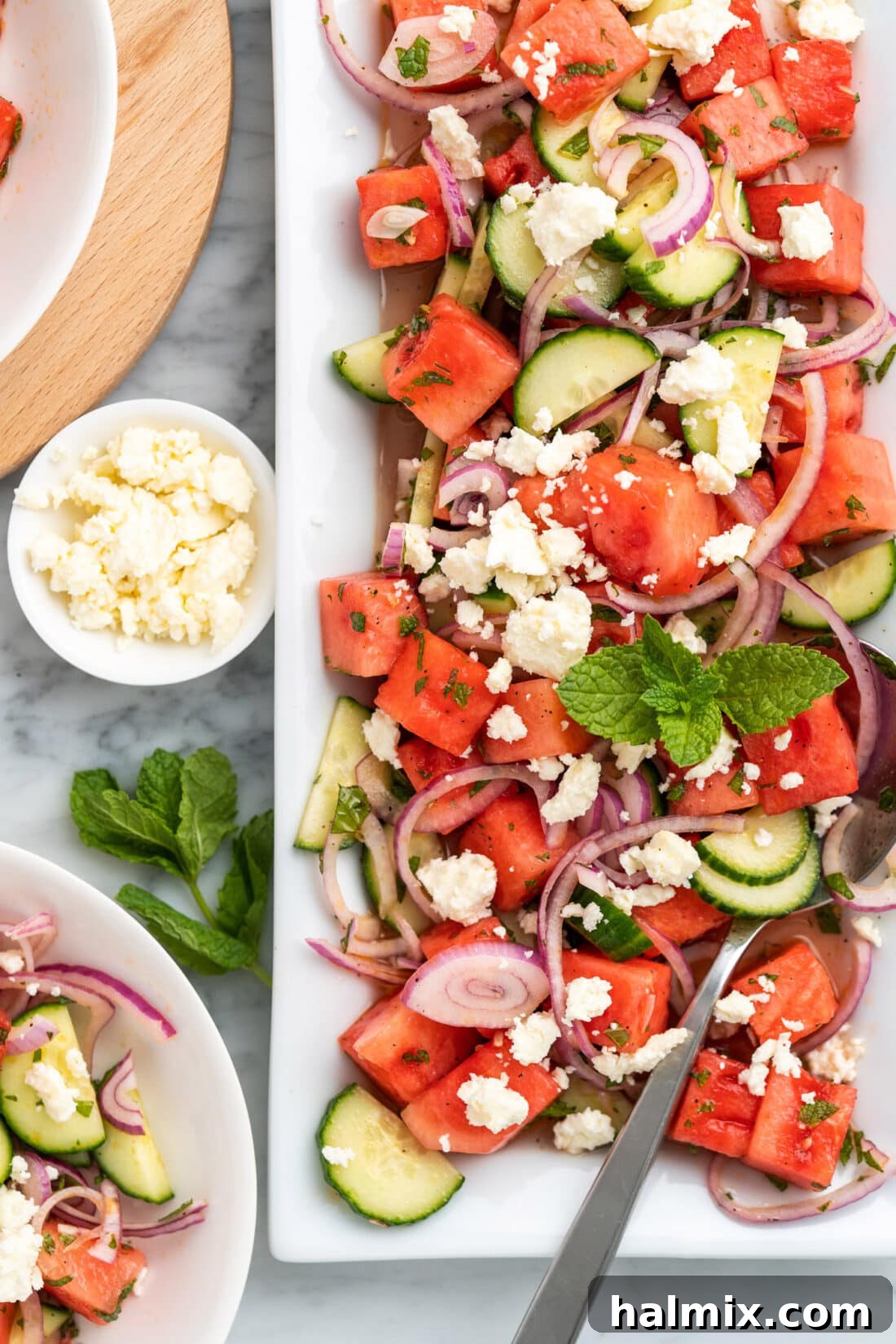 Watermelon Salad on a platter