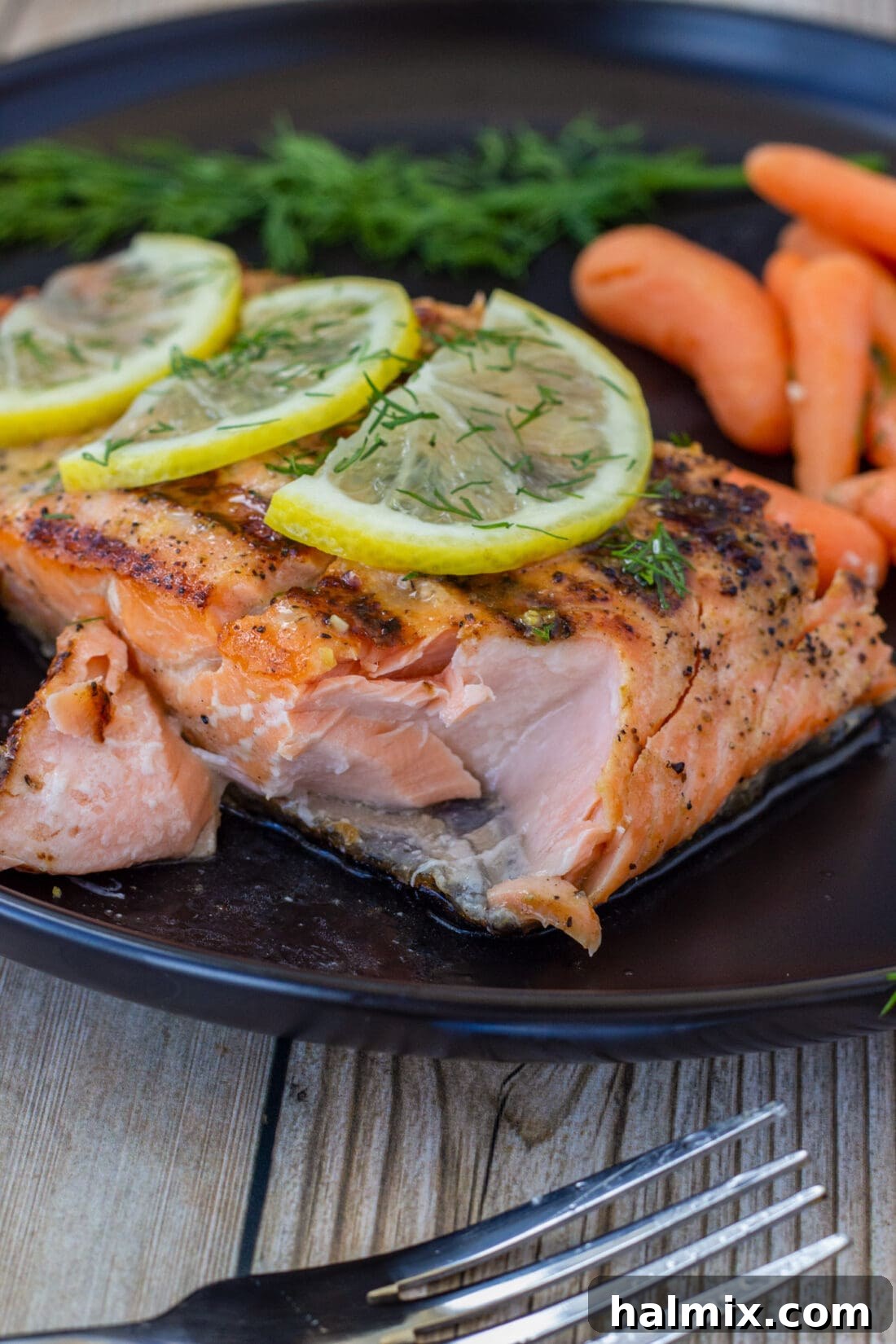 Lemon Salmon filet with a bite out of it