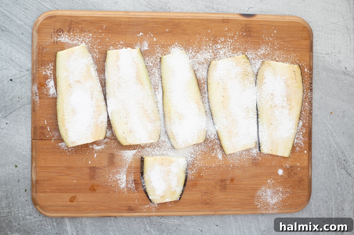 Cornstarch over eggplant slices
