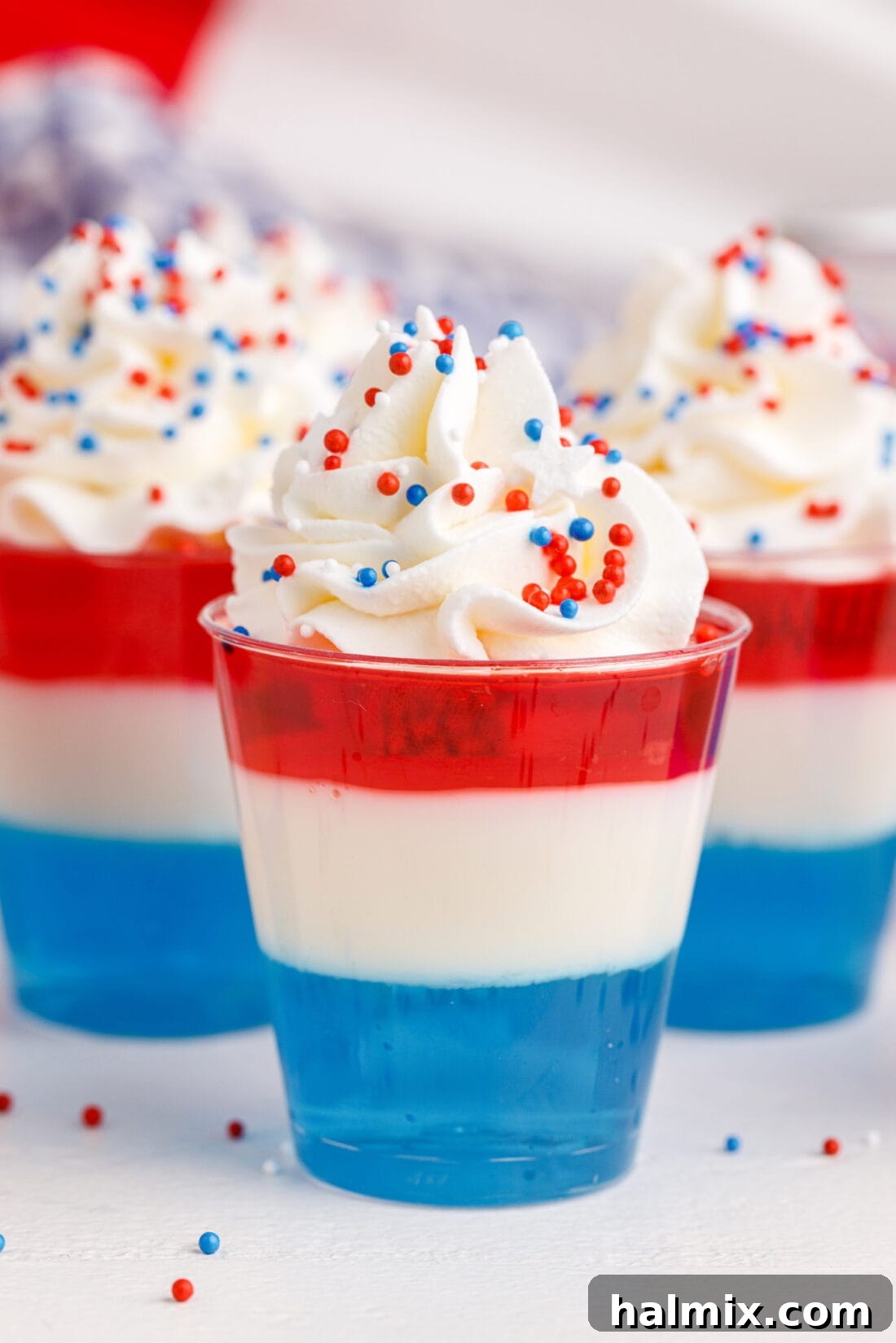 4th of July Jello Shots with whipped cream