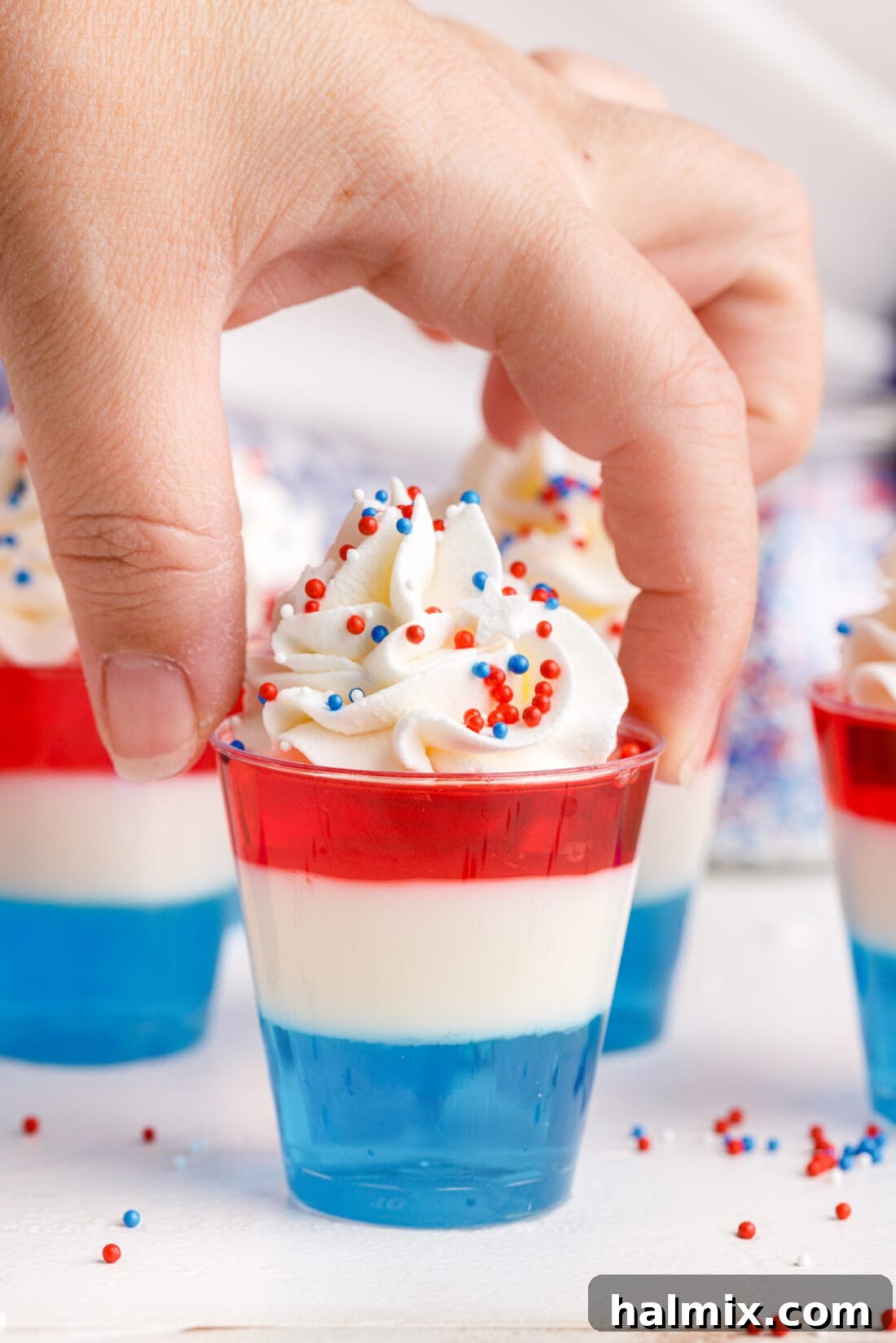 picking up a 4th of July Jello Shot