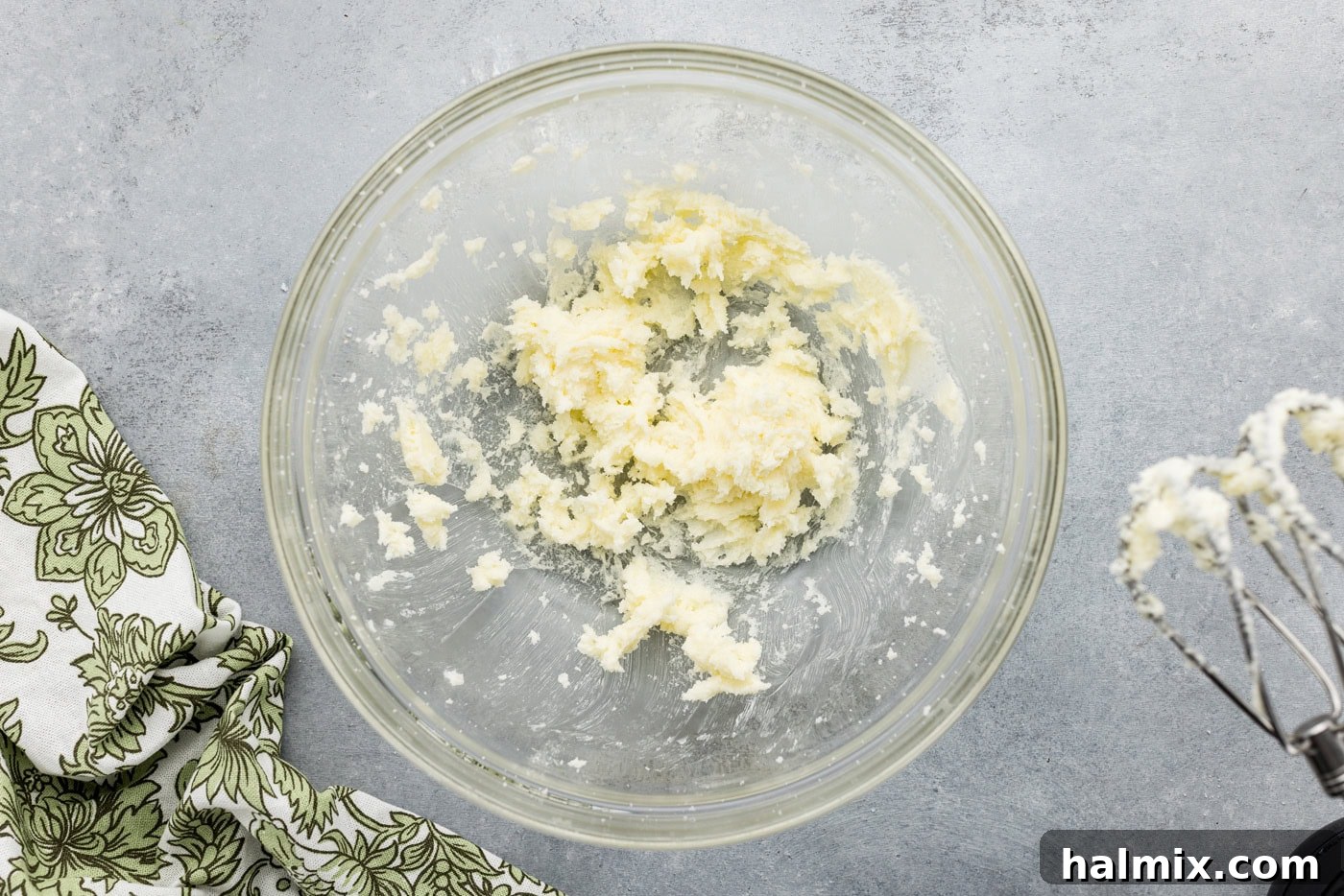 butter and sugar creamed in a mixing bowl
