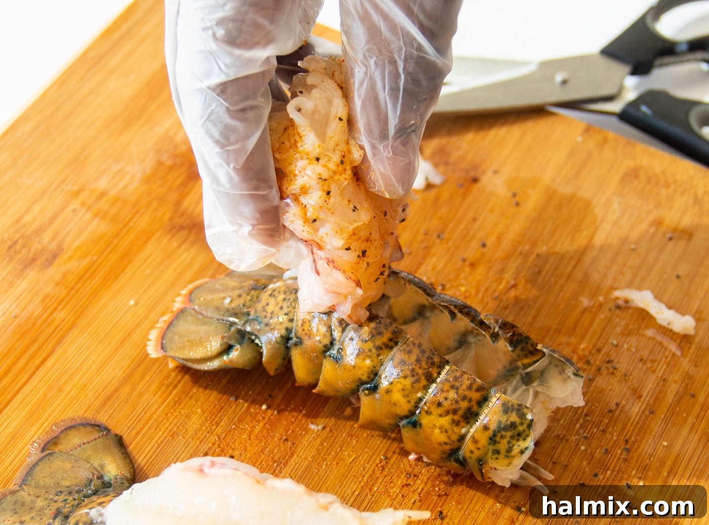 folding lobster meat over tail