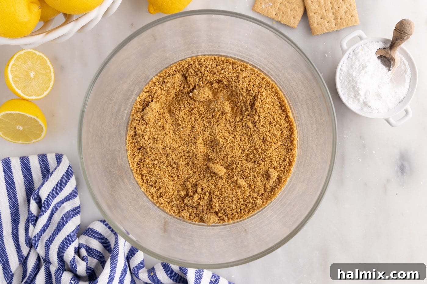 graham cracker crumbs on bottom of trifle dish