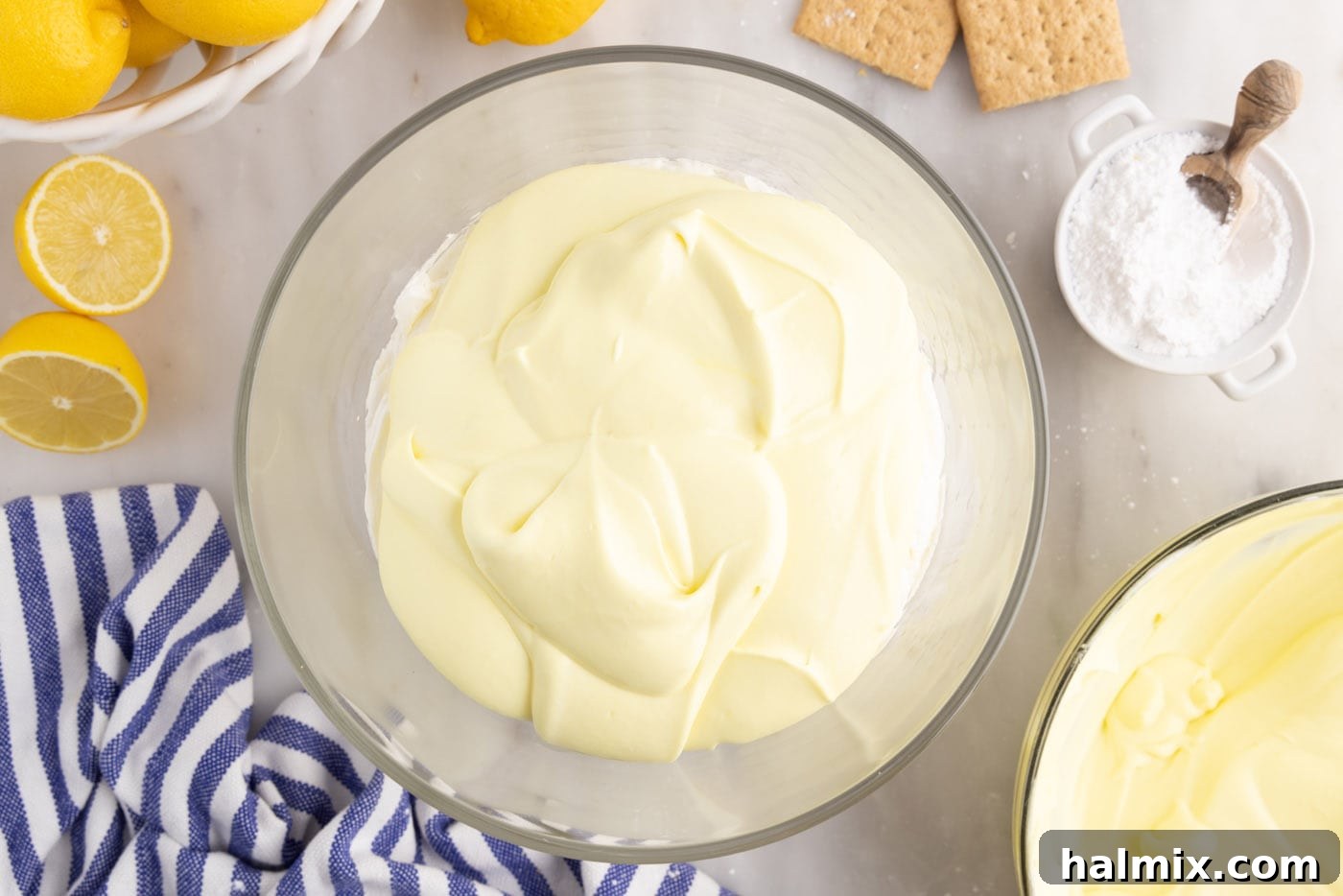 lemon pudding mixture in trifle bowl