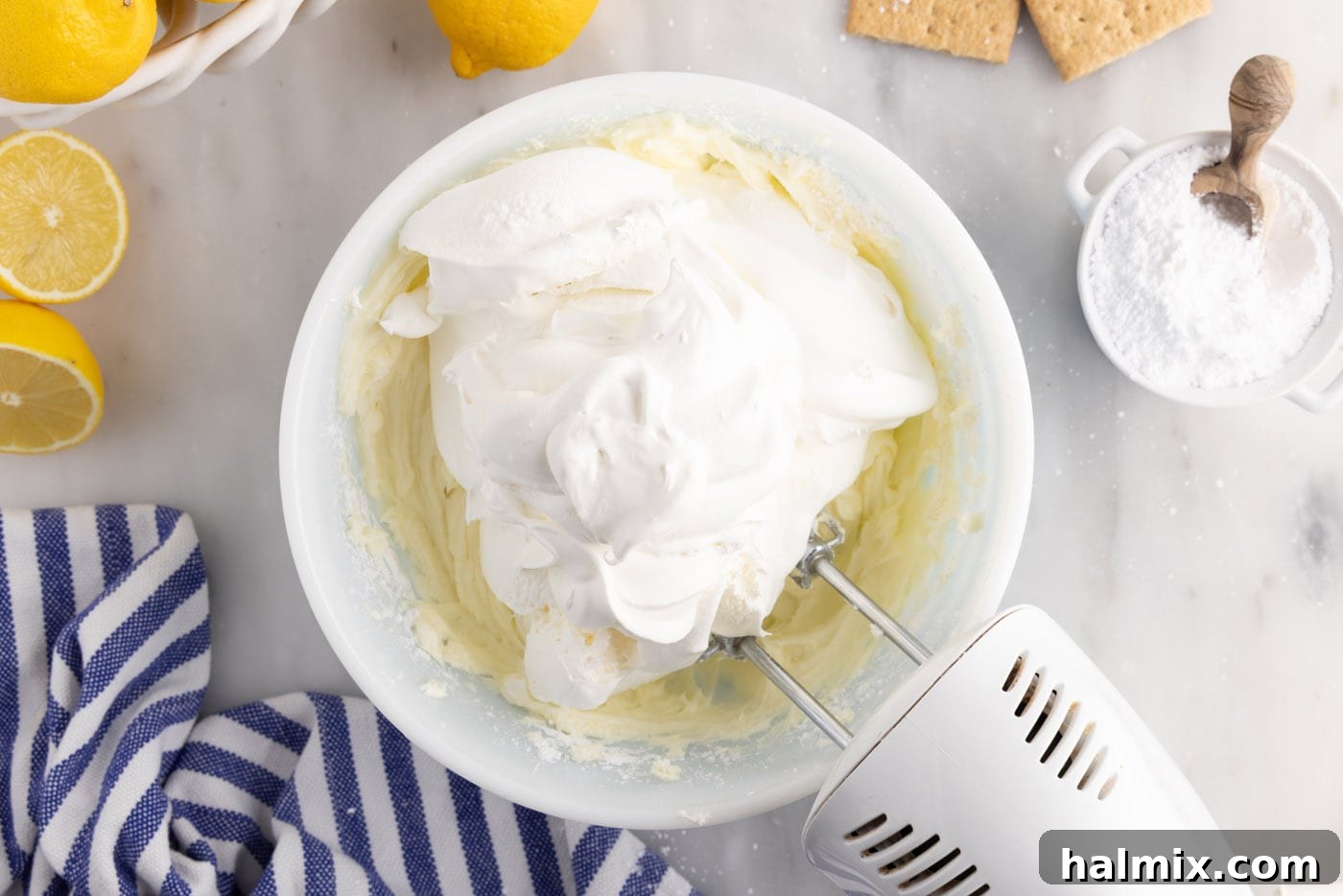 beating cool whip into cream cheese
