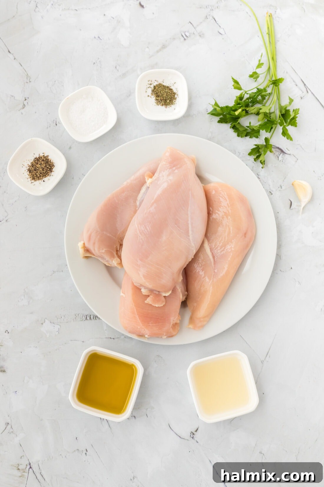 Ingredients laid out for Lemon Herb Chicken Marinade