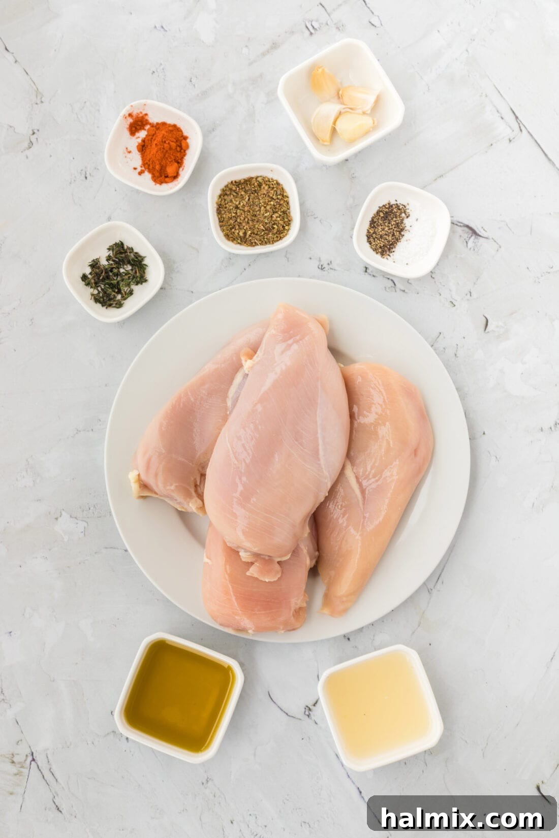 Ingredients laid out for Greek Chicken Marinade