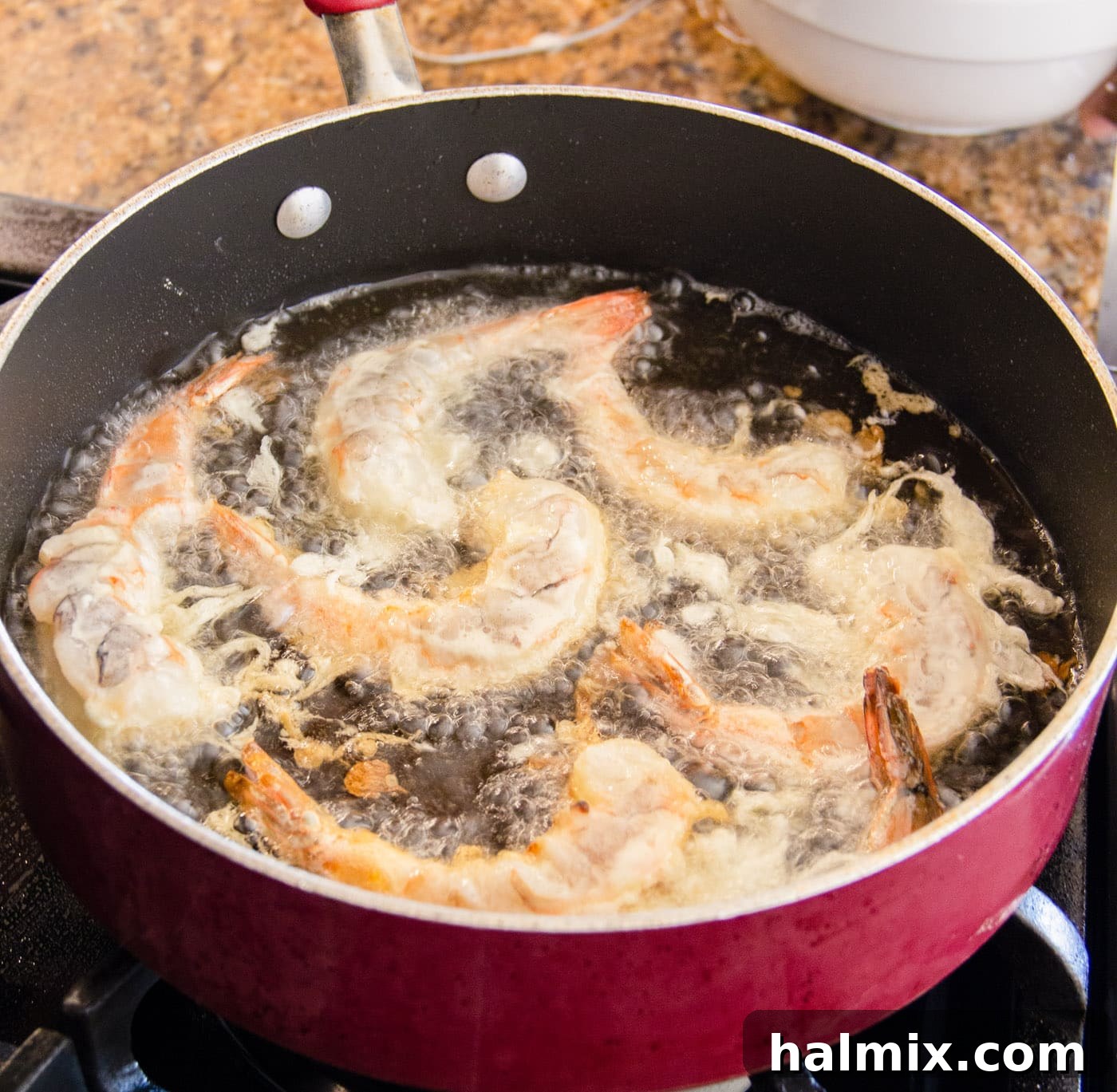 Crunchy Ocean Gems 9 crispy shrimp in a skillet