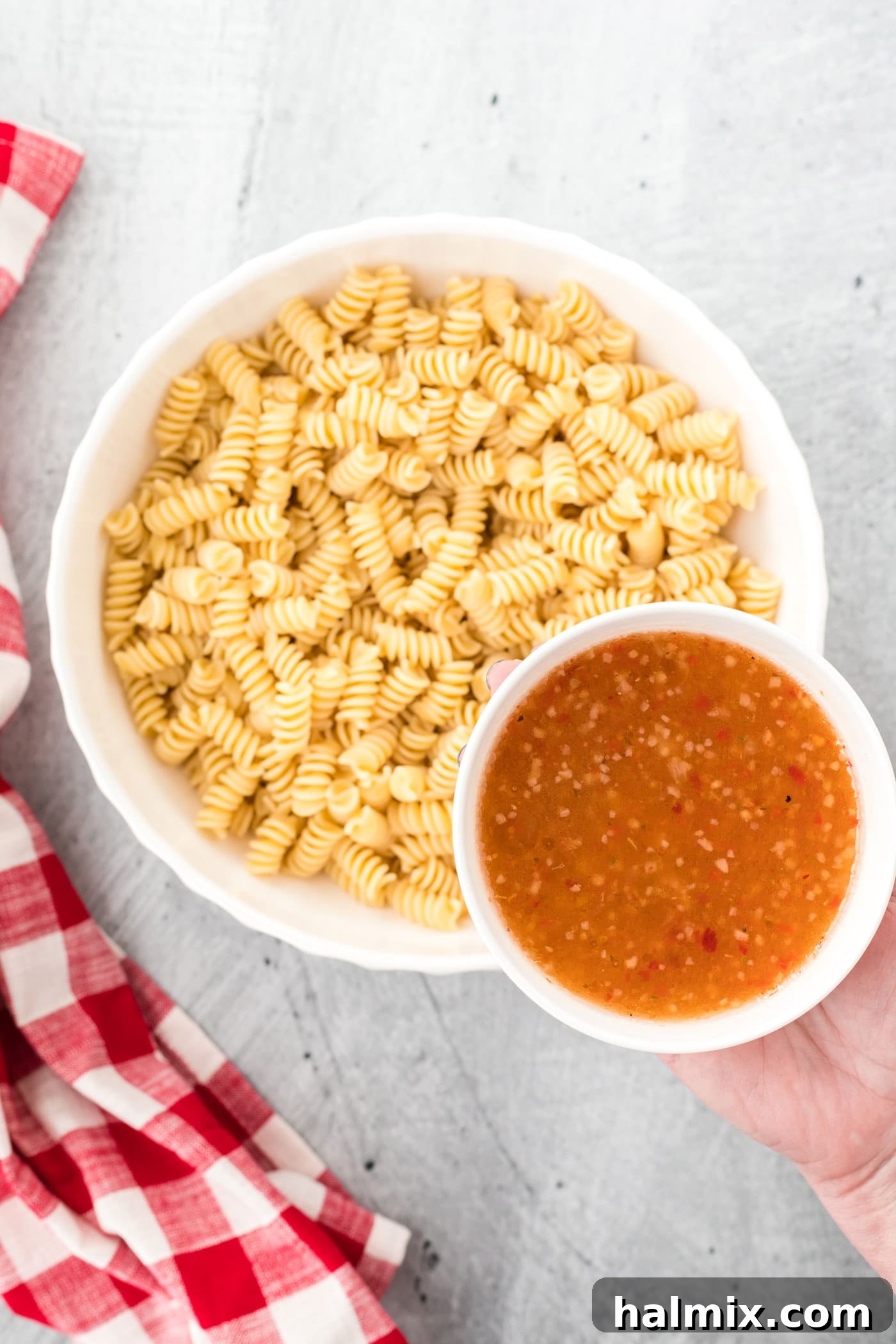 Trattoria Toss 7 Italian dressing over pasta noodles