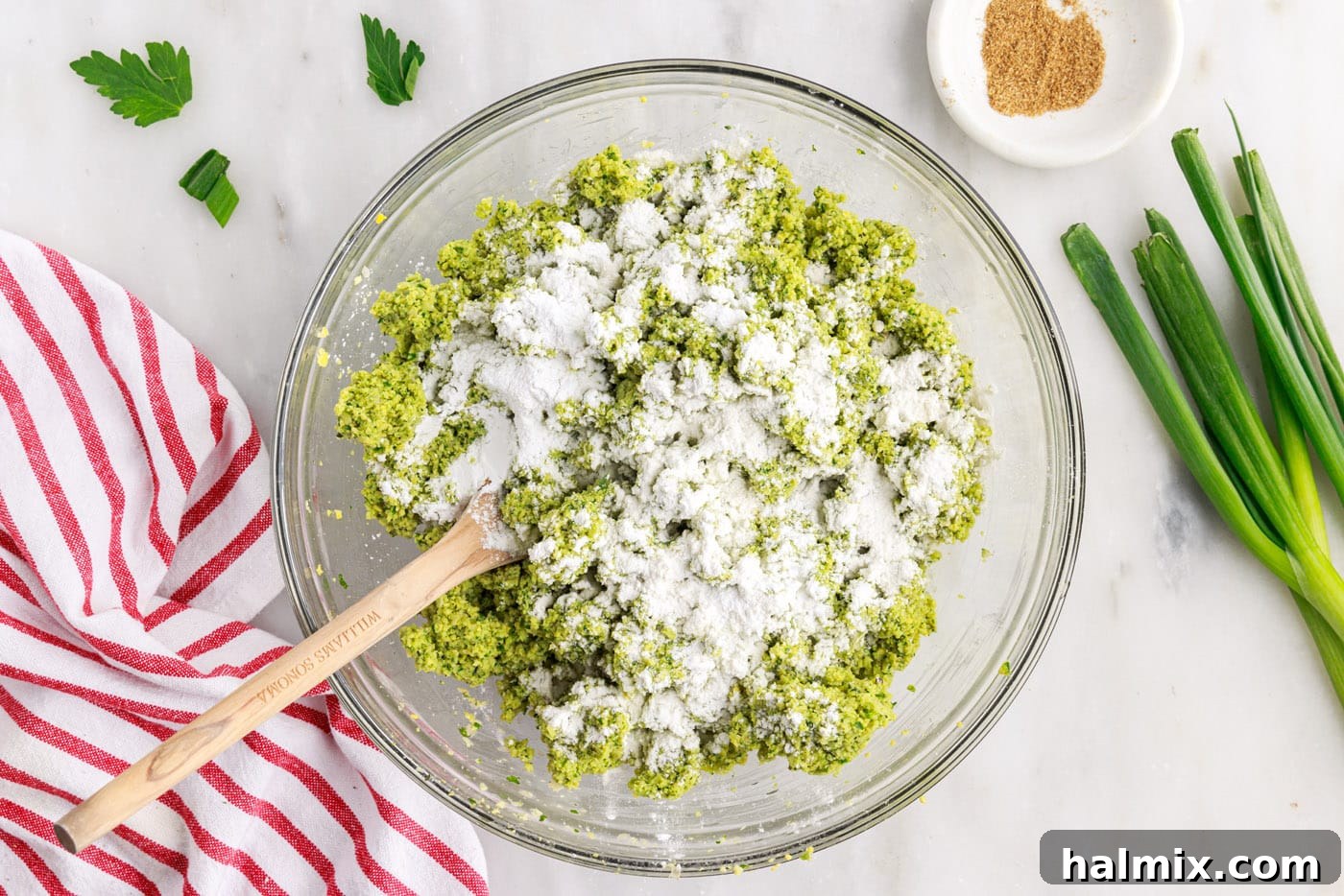 The Golden Chickpea Delight 8 flour and baking powder sprinkled over falafel mixture