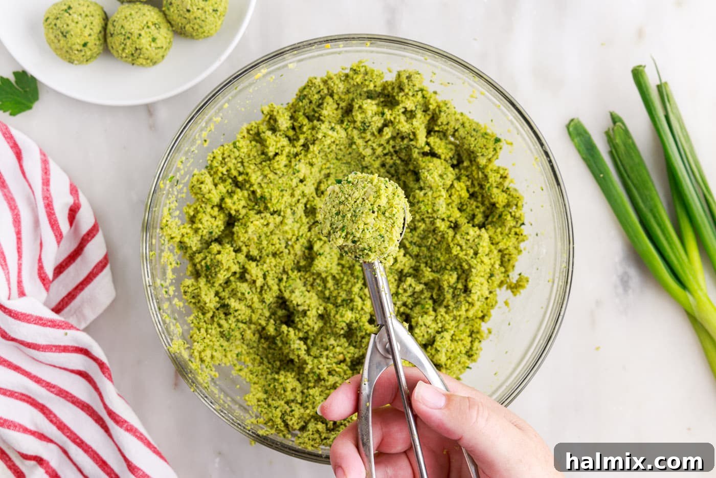 The Golden Chickpea Delight 10 cookie scoop measuring falafel balls